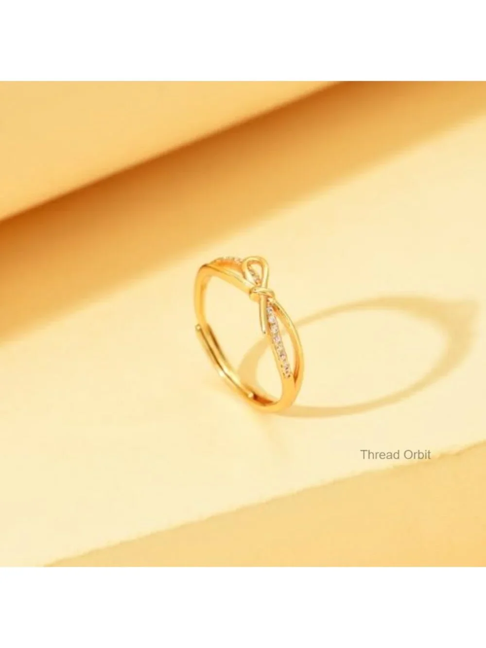 925 Sterling Silver CZ Bow Knot Adjustable Ring 14K Gold Plated Dainty